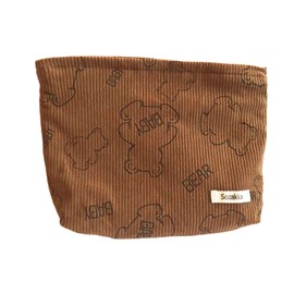 AWYSUN Makeup Bag for Purse, Cute Toiletry Bag for Women, Travel Essentials Organizer Makeup Case Pouch with Zipper, Large Capacity Corduroy Cosmetic Bag for Purse (Bear- Brown)