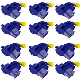 MISUYACO 12 Pack Plastic Sport Whistles with Lanyar for Coaches, Referees and Officials, Loud Crisp Sound Emergency Survival Whistle, Blue