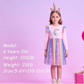 VIKITA Girls Princess Tulle Dresses Long Sleeve Casual Birthday Party Printed Sequins Animal Kids Dress Up Lh4871 3-4Y