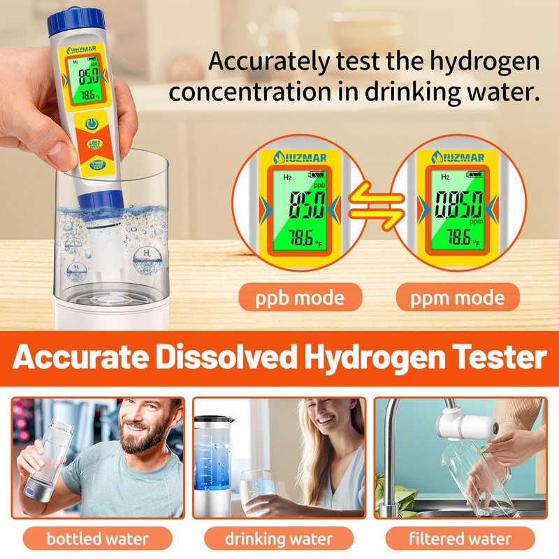 UIUZMAR Hydrogen Water Tester pH Meter 6 in 1 pH