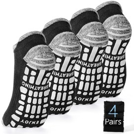 LIFPAU Men's Non Slip Yoga Socks Anti Skid Pilates Grip Socks 4 Pairs, Barre, Floor, Fitness Hospital Slipper Sock(Black*4,XL)