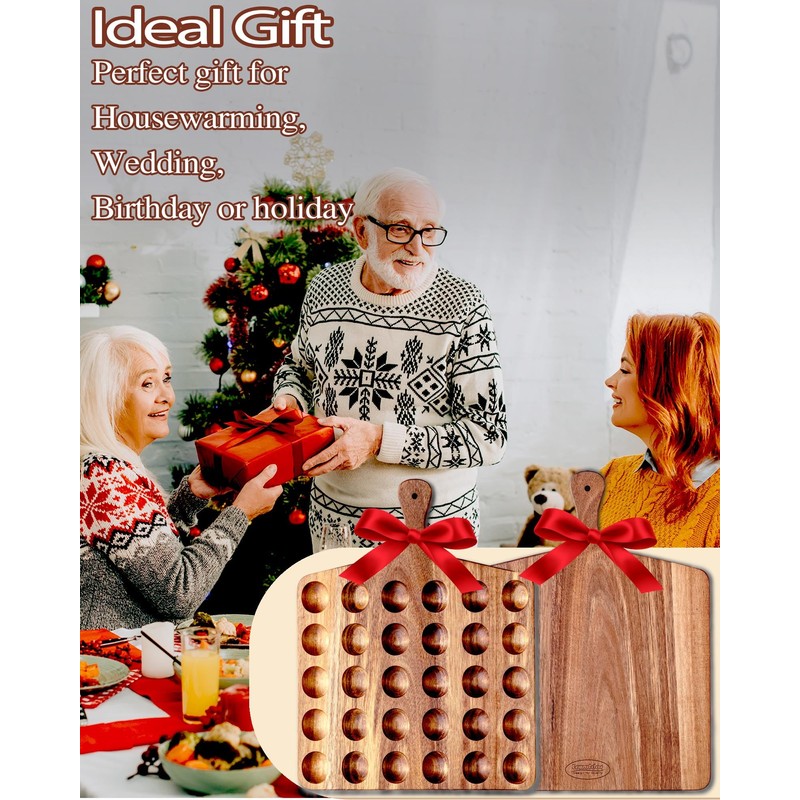 Acacia Wood Deviled Egg Platter-30 Holes Deviled Egg Tray.Square Multipurpose