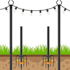 2 Pack 10 FT String Light Poles,Metal with Fork Lights Poles for Outdoor String Light, Rustproof Heavy Duty for Outside Garden,Patio,Wedding,Backyard,Deck,Party