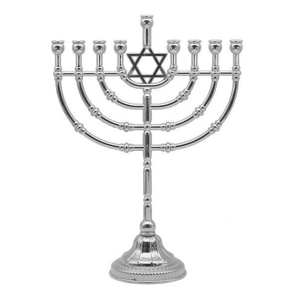 Ner Mitzvah Vela plateada Menorá para velas de Janucá, ramas redondeadas tradicionales, menorá de Hanukkah