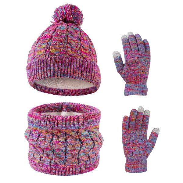 Waylipun Winter Hat Scarf Gloves Set for Girls Boys 3