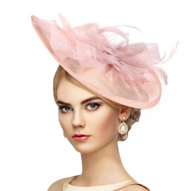Zinniday Pink Feather Victoria Hat - Girls 2025 Derby Attire Fascinators with Hair Clip 1920s 50s Kentucky Elegant Tea Party Hat for Women Lady Girls Cocktail Ball Cosplay Party Attire Headwear