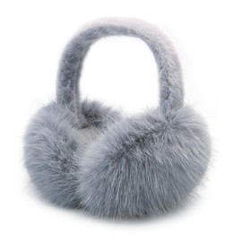 RUIKUNA Women Winter Ear Muffs Fluffy Faux Fur Earmuffs Foldable Ear Warmer Girls Soft Ear Covers (A-grey)