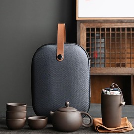 MOORCHOCO Juego de té de viaje, juego de seis piezas de cerámica de arcilla morada