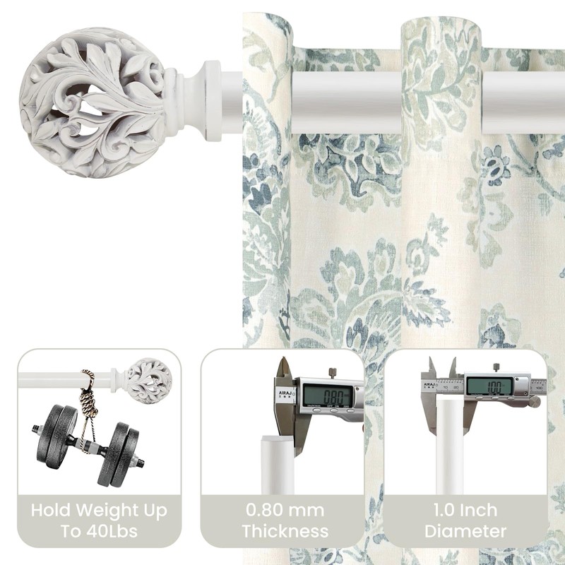 Heavy Duty Curtain Rod 36 to 120 Inches (3-10 ft)，1-Inch