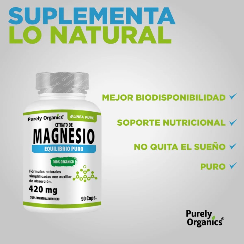 Citrato De Magnesio, 90 Cpsulas. Purely Organics. Sin Sabor