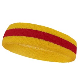COUVER 2 Color Stripe Terry Sports Headband, 1 Piece, Golden Yellow/Red