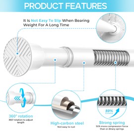 SISELBA Spring Tension Curtain Rod 32-76 inch, Adjustable Expandable Tension Curtain Rod No Drilling, Tension rods for Window Doorway Kitchen Curtain, White