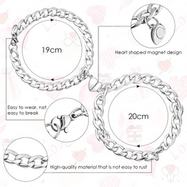 Jadive 2 Pcs Magnetic Couple Bracelet Matching Heart Bracelets Stainless Steel Link Chain Bracelet Promise Bracelets for Him and Her Bracelet Valentine's Gift for Lover Couple Partner Friend