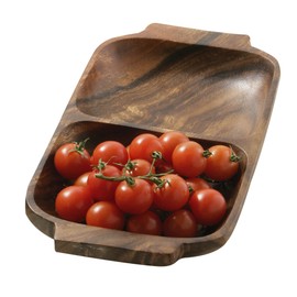 Premier Housewares 2 Section Rectangle Serving Dish with Handles, 4 x 32 x 18 cm - Acacia Wood, Brown