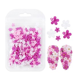 MOLILON 400Pcs Pink Mixed 3D Flower Nail Charms for Nail Art, Cute Colorful Acrylic Flowers Nail Charms with Gold & Silver Caviar Beads for Women Manicure DIY Decorations