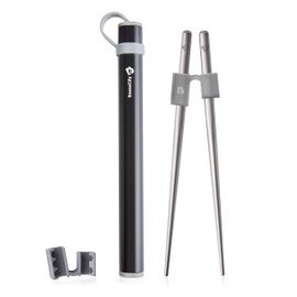 Kids Chopstick with Training Holders, Travel Chopsticks 6.7"/171mm Long, Lightweight & Strong Pure Titanium Chopsticks Comes Beautiful Aluminium Cases & Holders (Black)