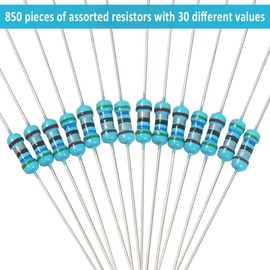 850 Pieces 30 Values Resistor Kit, 1% Assorted Resistors 0 Ohm-1M Ohm 1/4W Metal Film Resistors Assortment with Storage Box for DIY Projects and Experiments