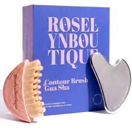 ROSELYNBOUTIQUE Lymphatic Contour Face Brush & Gua Sha Facial Tools | Steel Guasha Therapy with Soft Facial Massage Brush for Skincare Routine, Face, 