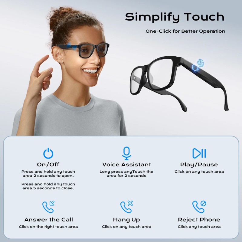 XO Men Smart Glasses Shades Photochromic Bluetooth Audio Sunglasses Anti-blue