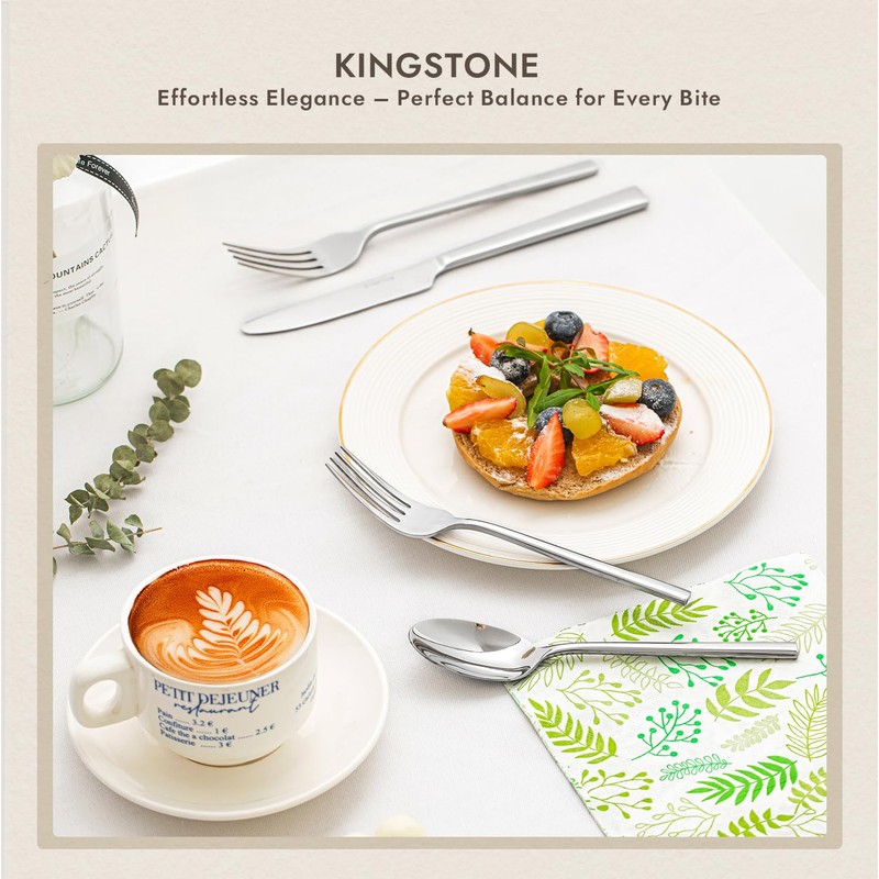 KINGSTONE Dinner Spoon Set, 4-Piece Tablespoons Silverware Spoons, Premium Food