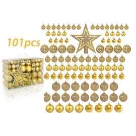 AZULDIMEN Set de 101 Piezas Adornos Navideños Bolas de Navidad Decoración de Árbol de Navidad Adornos de Bolas Colgantes a Prueba de Roturas (Oro)