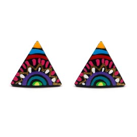 Hand painted radius sun and sky coconut shell triangle stud earrings with plastic posts