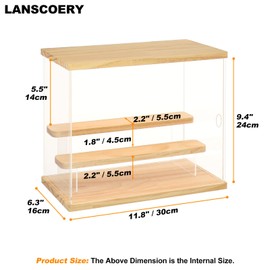 LANSCOERY Acrylic Display Case with Color Changing LED Light, Clear 3 Tier Organization, Dustproof Wooden Display Box, Exclusive Showcase for Collectibles, Mini Figures and Funko Pop, 11.8x6.3x9.4inch
