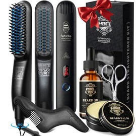 Kit alisador de barba para hombre, cepillo de barba con calefacción, bálsamo para barba, peine, aceite de crecimiento de barba, juego de regalo para e