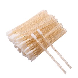 CAIYA 50 Pack Crystal Wand Disposable Lip Brushes, Lip Makeup Brushes Beauty Tool Kits, Lipstick Lip Gloss Applicator for Appling Lip Oil, Lipstick, Lash Extension, Nail Polish, Eyeshadow (Yellow)