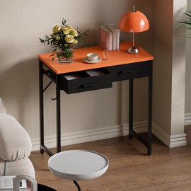 Pamray 32 Inch Small Computer Desk with 2 Drawers for Bedroom Study Writing Home Office Table for Small Spaces Orange