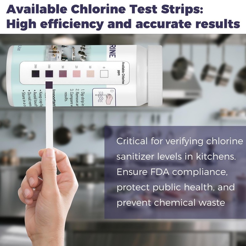 200 Chlorine Test Strips for Food Services, 0-200 ppm Sanitizer