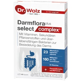 Intestinal Flora Plus Select Complex Dr. Wolz - High Dose with 23 Bacterial Strains, 160 Billion per Day, Flavonoid Complex and PB Formula, 40 Capsules