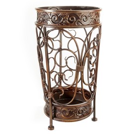 Brelso Super Quality Umbrella Stand, Umbrella Holder, Antique Look Metal, Entry Hallway Décor, Round Style, w/Removable Drip Tray. (Gold-Brown)