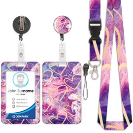 Marbled Card Holder ID ID Card Holder Detachable Strap with Retractable Clip for Keychains, Business Cards, Door Cards, ID Cards