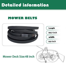 John Deere GX21833 Lawn Mower Deck Belt, Suitable for John Deere D140 L130 L120 LA145 D160 E140 LA130 E170 D155 S170 E160 S140 Z255, 48-inch Deck Compatible with Toro TimeCutter 119-8820