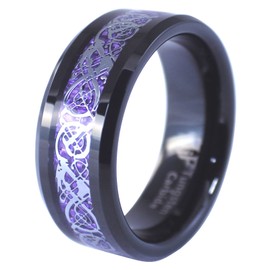Fantasy Forge Jewelry Black Tungsten Royal Purple Celtic Dragon Ring 8mm Womens Mens Wedding Band Size 10.5