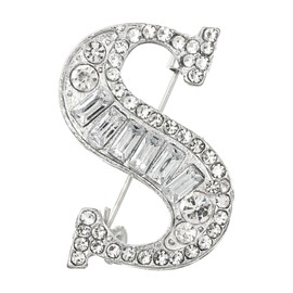 PATIKIL Letters Brooch Pins, Letter S Initial Rhinestone Brooch Metal Broaches Pins for Women Men Breastpin Gifts Jewelry, Silver