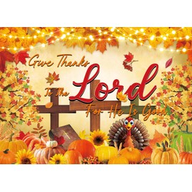 Thanksgiving Christian Backdrop Give Thanks to The Lord Autumn Maple Leaves Pumpkins Cross Background Jesus Religious Fall Harvest Friendsgiving Family Party Decorations Banner Photo Props (6x4FT)