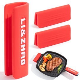 Li&Zhao Cast Iron Handle Cover - 3 PCS Pot Handle Covers Heat Resistant Cast Iron Skillet Handle Covers Cast Iron Pan Handle Covers Silicone Pan Handle Sleeve for Frying(Red)