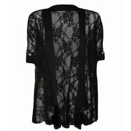 Womens Tops Floral Lace Open Front Waterfall Cardigan For Women 3/4 Buttoned Sleeves Cover Top Shrugs For Evening Dresses Tops Plus Size Going Out Tops Black 14