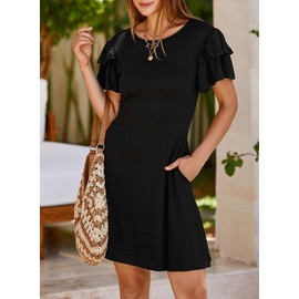 Dokotoo Black Summer Dresses for Women Sundresses Mini Petite Dress Fall Fashion 2024 Holiday Vacation Casual Sun Dresses Beach Spring Cute Elegant Beach Plus Size Dress