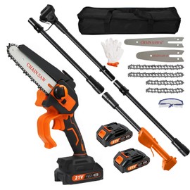 Cordless Pole Saw, 2 in 1 High Branch Saw & Mini Handheld Chainsaw Detachable Electric Extension Pole Chainsaw for Garden Tree Trimming Branch Cutting, 4&6 Inch Chainsaw