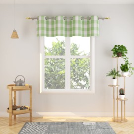 NATUS WEAVER Valance 18 inch Buffalo Check Curtain Valance Gingham Plaid Living Room Window Curtain Panels Bedroom Checker Drapes Grommet Top Window Treatment 1 Panel Green and White