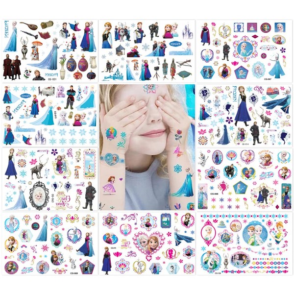 FEIFEI'S BOW 10 Sheets Kids Princess Temporary Tattoos Sticker Waterproof