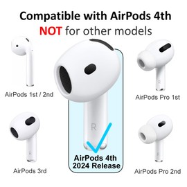 A-Focus [ Fit in Case ] Ear Tips Compatible with AirPods 4 Replacement Ultra Thin Add Grip Tips Anti Slip/Scratch Eartips Earbuds Cover Skin Accessories for New AirPod 4 Black 5 Pairs