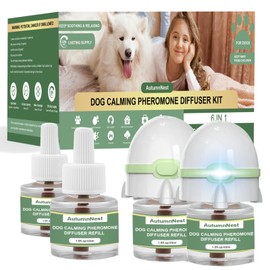 Dog Calming Pheromone Diffuser Kit, Pet Diffuser for Stress Support, Reduces Stress and Promotes Relaxed Behavior, 2 Plug-in & 4 Packs Refill, 120 Day Supply (Non-Toxic, Safe & Inedible), with Light