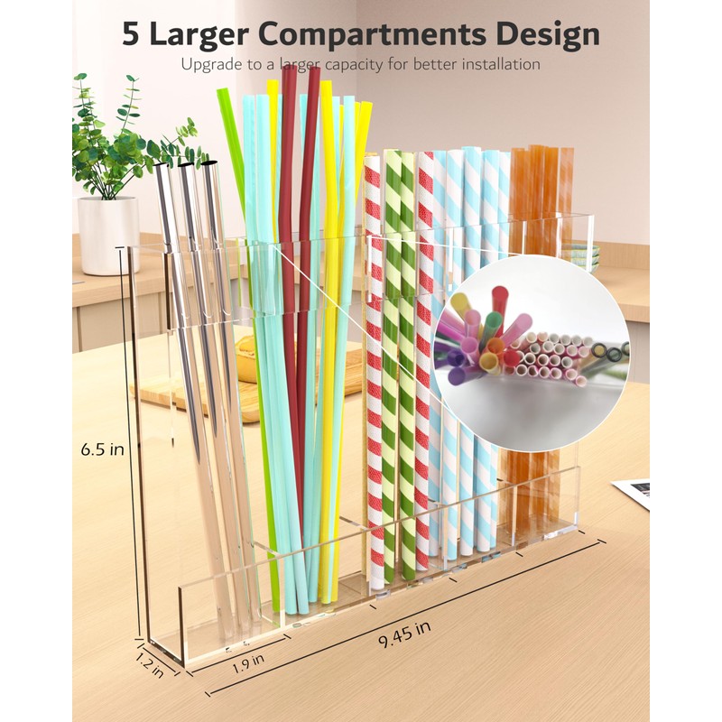 Upgraded 9.6'' Large Acrylic Straw Holder for Cabinet Door, Space-Saving