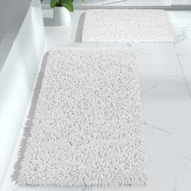 Yimobra Bathroom Rugs Sets 2 Piece, Luxury Shaggy Extra Thick Bathroom Rugs, Plush Non-Slip Mats for Bath Room Floor, Machine Wash, Ultra Absorbent, 44.1 x 24 + 24 x 17 Inches, White