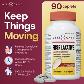 GeriCare Fiber Laxative Calcium Polycarbophil 625mg Caplets, Promotes Healthy Digestion and Constipation Relief, 90 Count Bottle (Pack of 2)