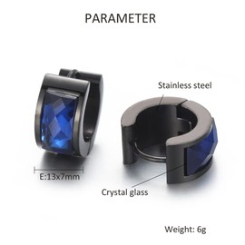 HIJONES Stainless Steel Earrings for Men Women Crystal Round Huggie Stud Earrings Statement Hinged Ear Piercing, Metal, No Gemstone